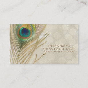 Gold Exotic Peacock Feather Glam Refer a Friend Referral Card