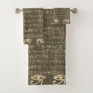 Gold Eye of Ra Egyptian Hieroglyphs  Bath Towel Set