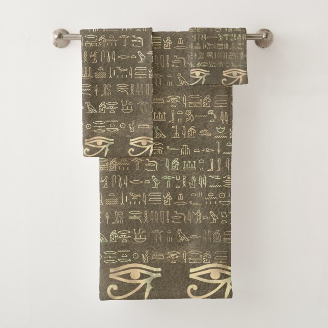 Gold Eye of Ra Egyptian Hieroglyphs  Bath Towel Set (Insitu)