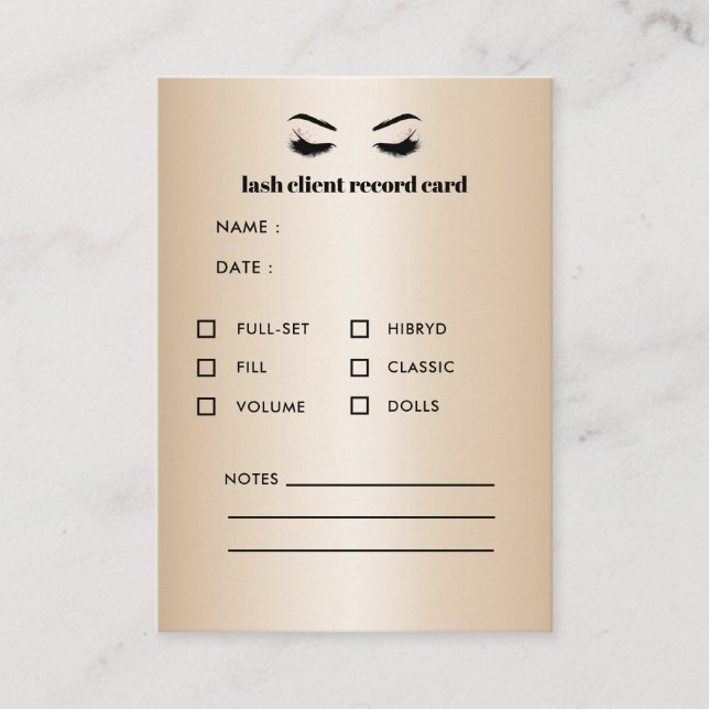 Gold  Eyelash Extension Client Consultation Business Card (Front)