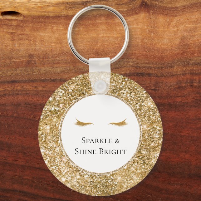 Gold Eyelashes girly glam glitter  Key Ring (Front)