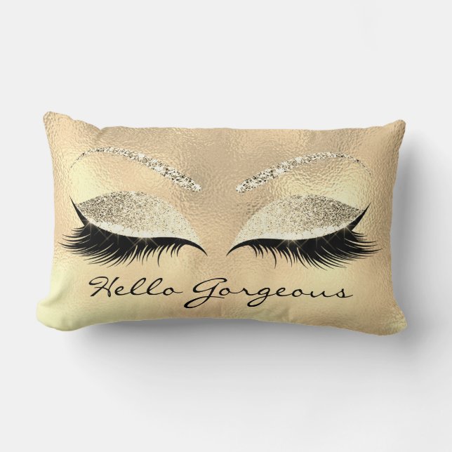 Gold Eyes Makeup Lash Hello Gorgeous Champaigne Lumbar Cushion (Front)