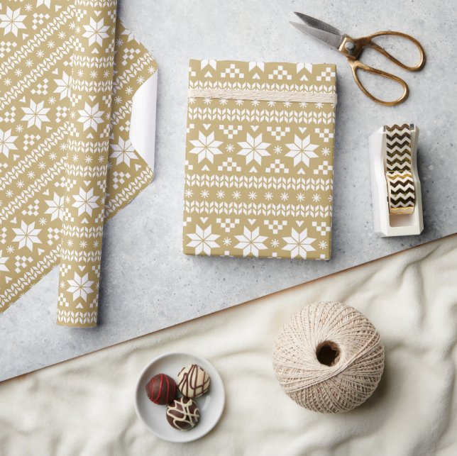 Gold Fair Isle Christmas Sweater Pattern Wrapping Paper (Crafts)