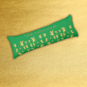 Gold Fairies with Pixie Dust on Green Monogram   Body Cushion