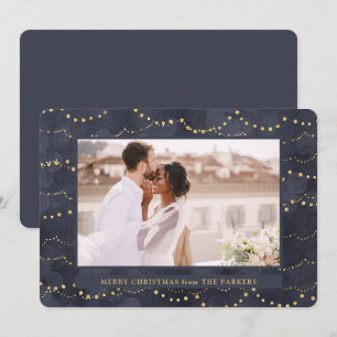 Gold Fairy Lights   Elegant One Photo Christmas Holiday Card