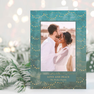 Gold Fairy Lights Elegant One Photo Holiday Card
