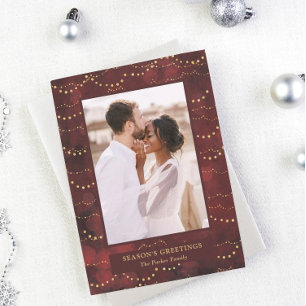 Gold Fairy Lights   Elegant One Photo Holiday Card