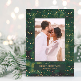 Gold Fairy Lights   Elegant One Photo Holiday Card