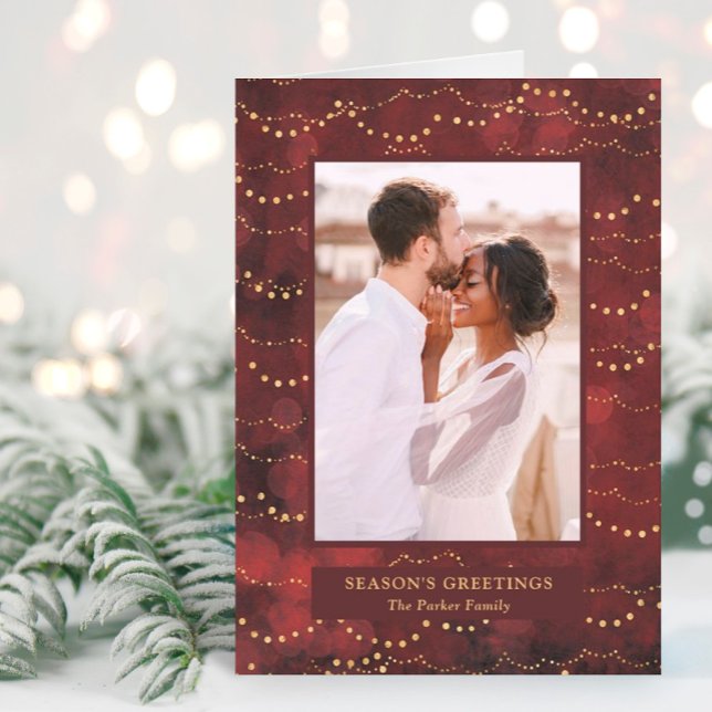 Gold Fairy Lights | Elegant One Photo Holiday Card (Creator Uploaded)