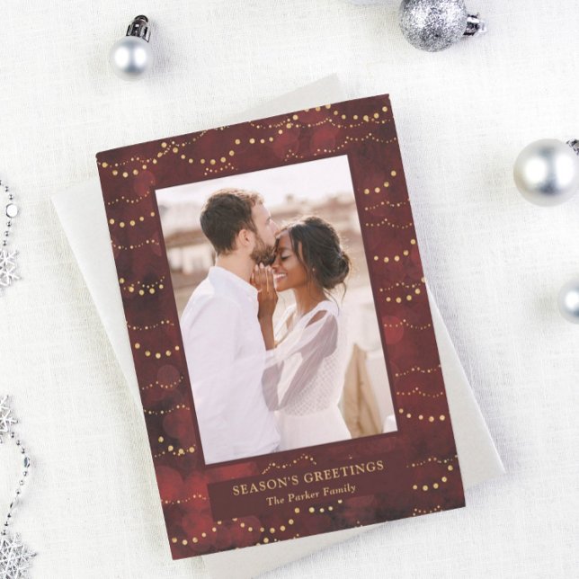 Gold Fairy Lights | Elegant One Photo Holiday Card (Creator Uploaded)