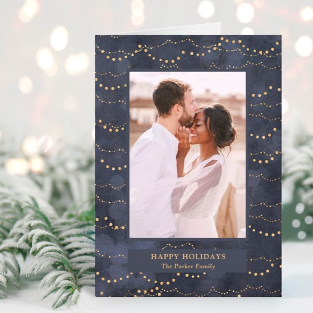 Gold Fairy Lights | Elegant One Photo Holiday Card (Creator Uploaded)