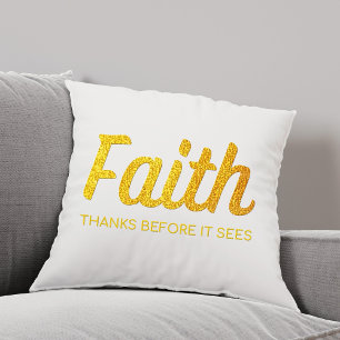 Gold Faith Tee- Gratitude Inspirational Christian  Cushion