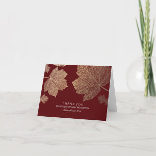 Gold Fall Leaves Burgundy Wedding Thank You