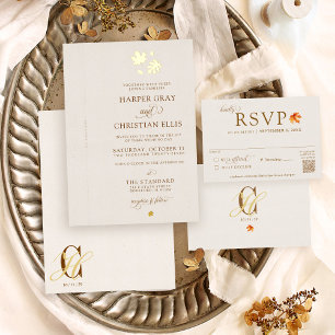 Gold Fall Leaves Elegant Autumn DIY Ribbon Wedding