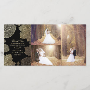 Gold Fall Leaves Wedding Photo Thank You