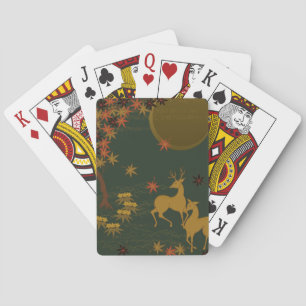 Gold Fall Moon Rustic Forest Nature Deer Playing Cards
