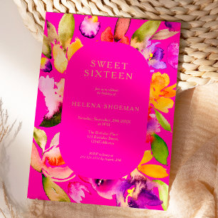 Gold fall oversize floral watercolor Sweet 16 Invitation