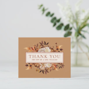Gold Fall Terracotta Leaves Floral Thank You Card