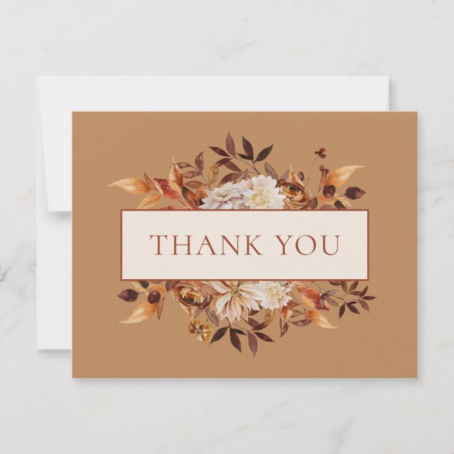Gold Fall Terracotta Leaves Floral Thank You Card (Front)