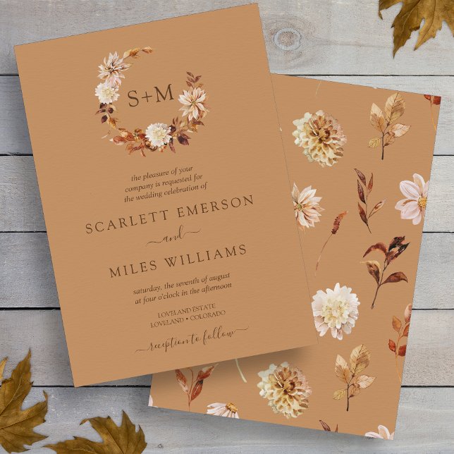 Gold Fall Terracotta Monogram Wreath Wedding Invitation (Gold Fall Terracotta Monogram Wreath Wedding Invitation
)