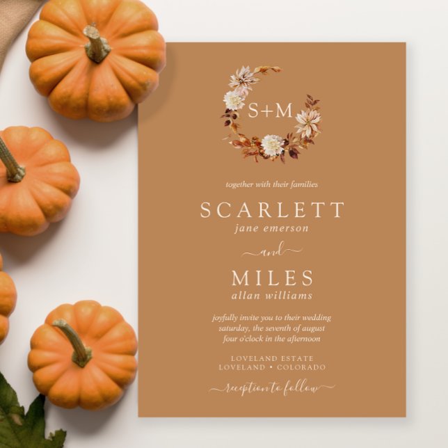 Gold Fall Terracotta Monogram Wreath Wedding Invitation (Gold Fall Terracotta Monogram Wreath Wedding Invitation
)