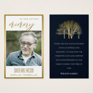 GOLD FALL TREE SYMPATHY MEMORIAL PHOTO THANKS CARD