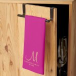 Gold Family Name Monogram Viva Magenta Solid Colou Tea Towel<br><div class="desc">Custom Upload Add Your Photo or Logo Text Elegant Modern Cute Monogram Kitchen & Dining / Table & Kitchen Linens/ Initial Family Name Template Gold Monogram Viva Magenta Solid Colour Kitchen Towel.</div>