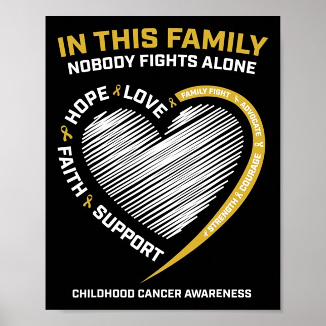 Gold Family Nobody Fights Alone Childhood Cancer A Poster (Front)