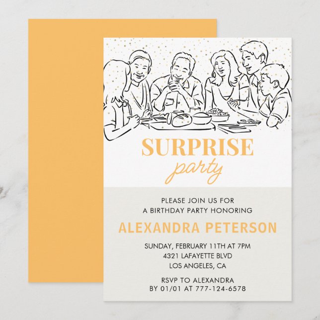 Gold Family Surprise party 89th birthday Invitation (Front/Back)