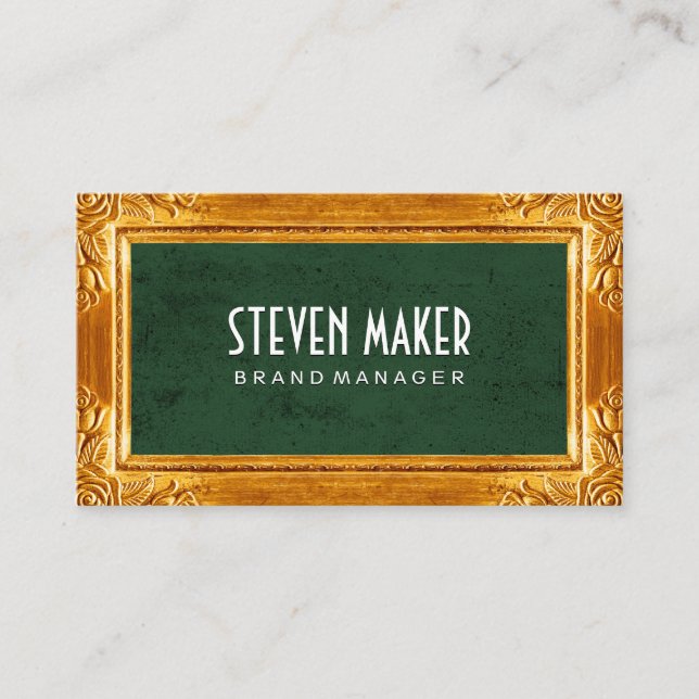 Gold Fancy Border | Green Texture Business Card (Front)
