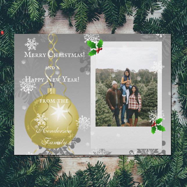 Gold Fancy Christmas Ornament Holiday Photo Card (Gold Fancy Christmas Ornament Holiday Photo Card)