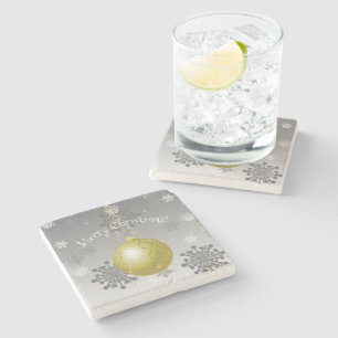 Gold Fancy Christmas Ornament Stone Coaster