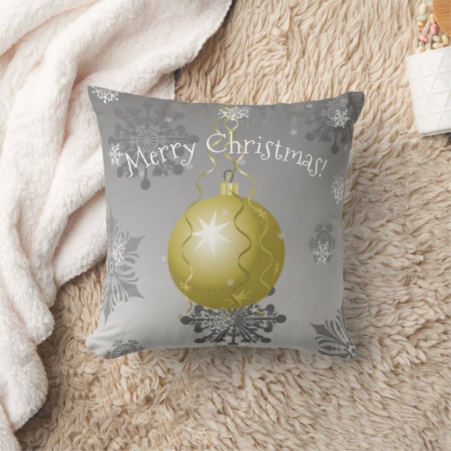 Gold Fancy Christmas Ornament Throw Pillow (Blanket)