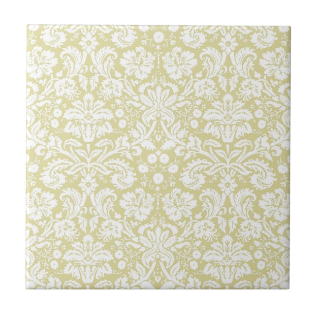 Gold fancy floral damask ceramic tile (Front)