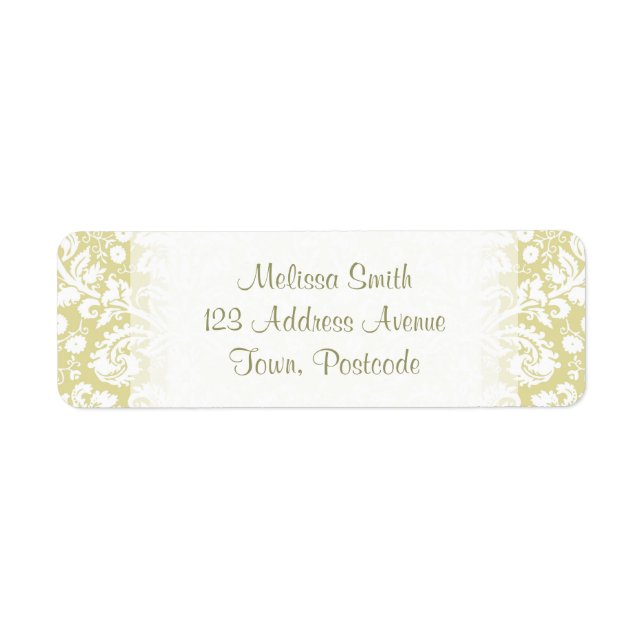 Gold fancy floral damask return address label (Front)