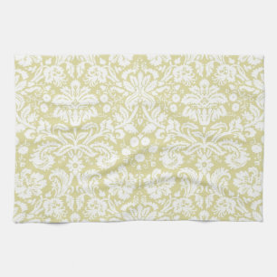 Gold fancy floral damask tea towel