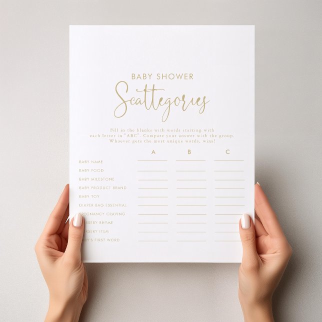 Gold Fancy Script Baby Shower Scattegories Game  (Creator Uploaded)
