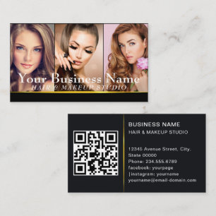 Gold Fashion Makeup Artist Photo Showcase QR Code Business Card
