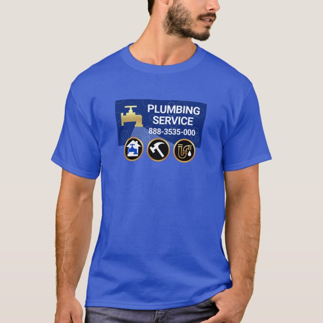 Gold Faucet Flowing Plumbing Icons T-Shirt (Front)