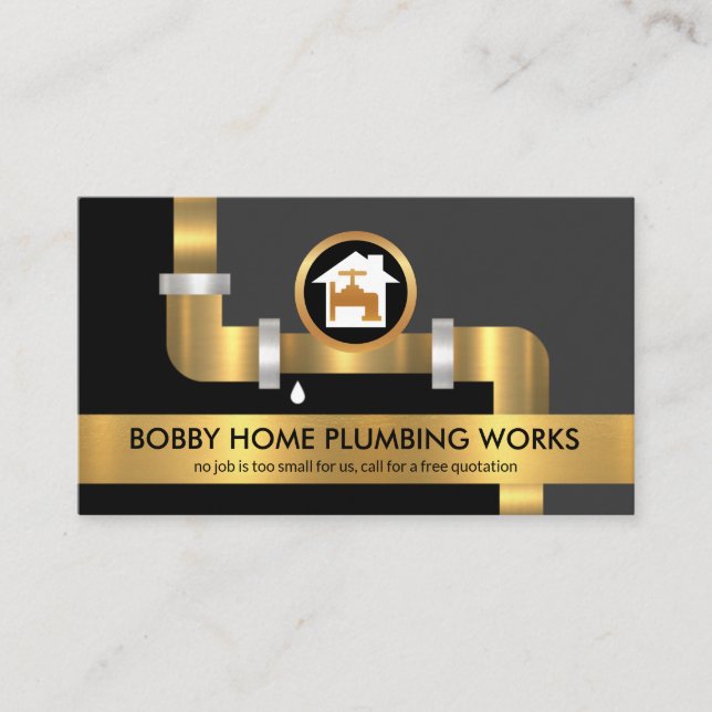 Gold Faucet Water Pipes Home Plumbing Contractor   Business Card (Front)