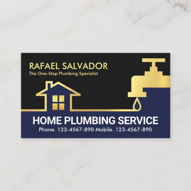 Gold Faucet Water Plumbing Pipeline Business Card (Front)