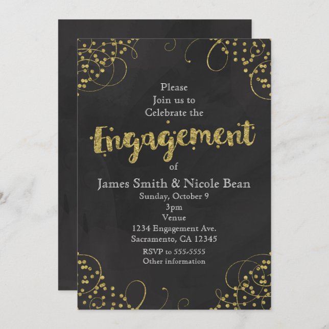Gold Faux Confetti Engagement Modern Invitation (Front/Back)