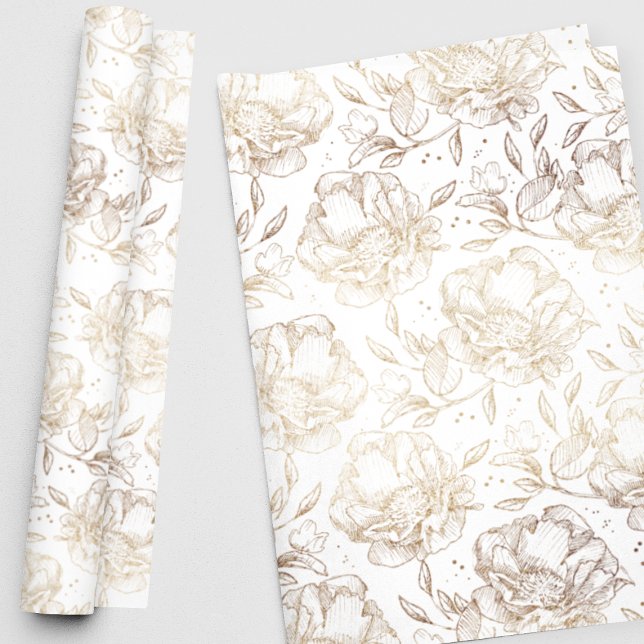 Gold Faux Elegant Hand Drawn Florals Wedding Gift Wrapping Paper (Creator Uploaded)