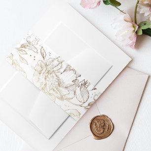 Gold Faux Elegant Hand Drawn Florals Wedding Invitation Belly Band