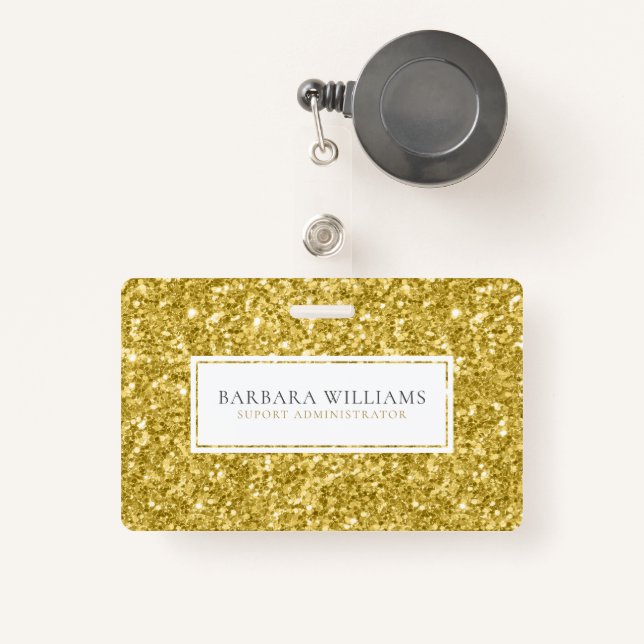 Gold Faux Flitter White Accent ID Badge (Front with Retractable)