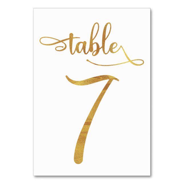 Gold faux foil 3.5x5 table number card | Table 7 (Front)
