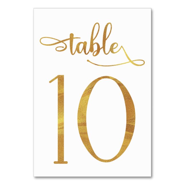 Gold faux foil 3.5x5 table number | Table 10 (Back)