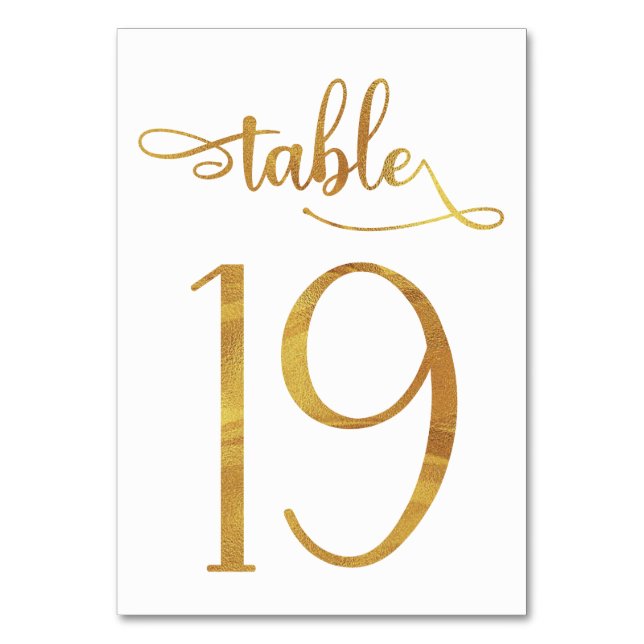 Gold faux foil 3.5x5 table number | Table 19 (Back)