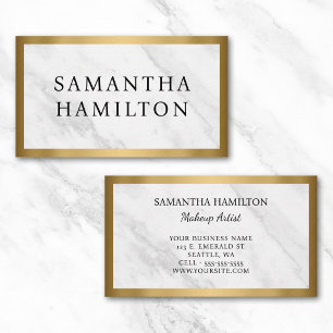 Gold Faux Foil Border White Marble Business Card