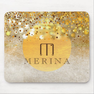 Gold Faux Foil Confetti Glitter Moon Personalise Mouse Pad